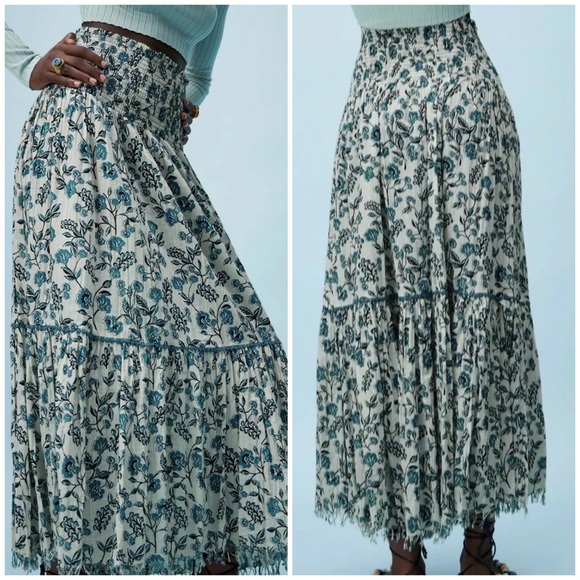 Zara midi skirt blue floral size Xs NWT white - Picture 5 of 10